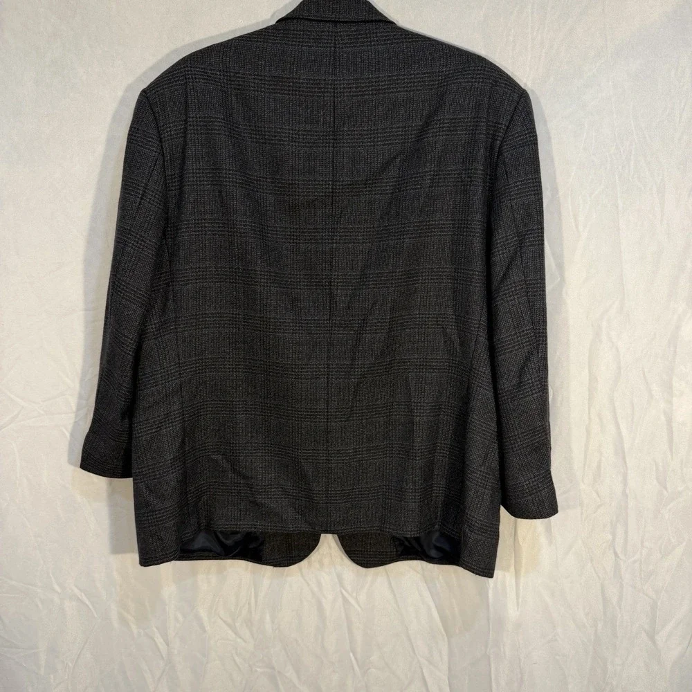 Joseph & Feiss 2 Button 100% Lambswool Blazer Sport Coat 46‎ Plaid Gray
